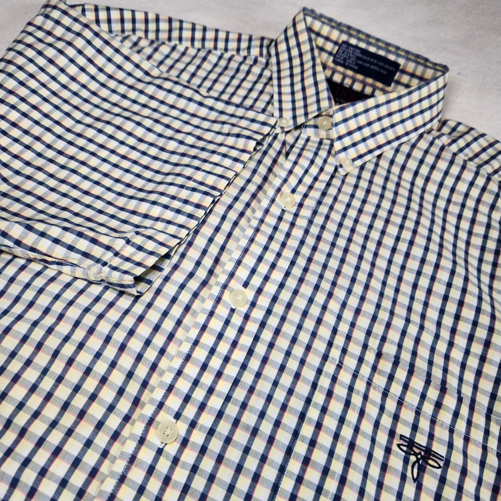 LUCCHESE 1883 Shirt Sleeve Shirt Mens Medium Yellow Blue Check Western VTG Y2K